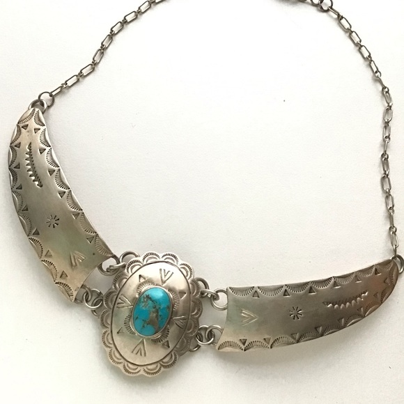 Vintage sterling silver Turquoise Concho Necklace - Picture 10 of 14